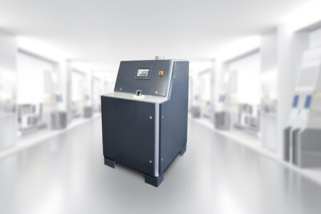 The automatic SIEBTECHNIK TEMA vibratory disk mill TS 1000 A - fill in the sample, grind and remove the ground sample in the beaker. The grinding vessel no longer needs to be removed